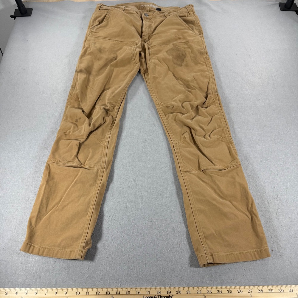 Carhartt Double Front Work Pants‎ Mens 34x32 Tan Relaxed Straight Utility